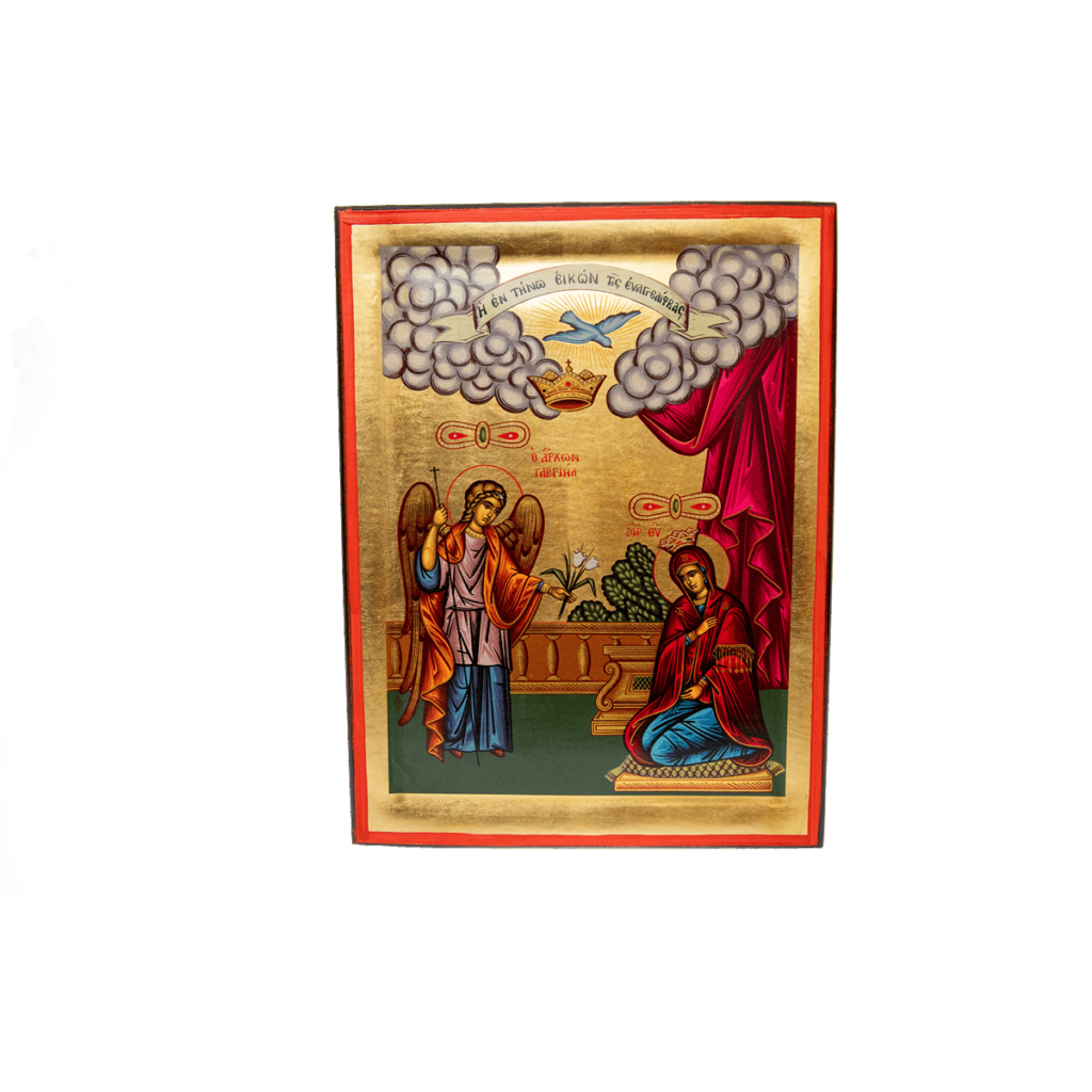 icon-of-the-annunciation-painted-on-wood-and-gold-leaf-background